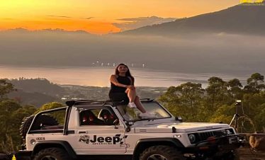 Bali Sunrise Jeep Tour, Sunrise view from Mount Batur, Traditional Balinese village landscape, Jeep driving through forest trail Proud to be Awarded